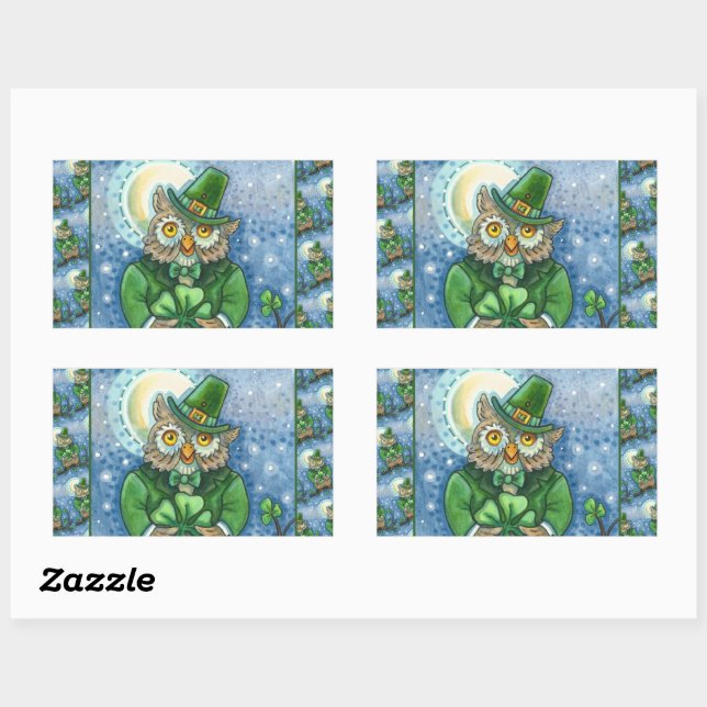 ST. PATRICK'S DAY OWL, 4 LEAF CLOVER LEPRECHAUN STICKER (Sheet)