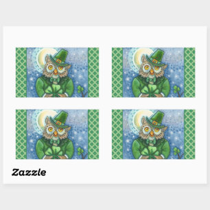 ST. PATRICK'S DAY OWL, 4 LEAF CLOVER LEPRECHAUN STICKER