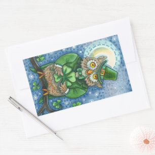 ST. PATRICK'S DAY OWL, 4 LEAF CLOVER LEPRECHAUN STICKER