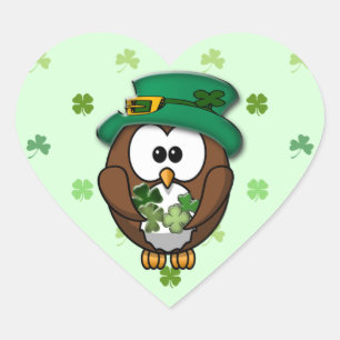 St. Patrick's Day owl Heart Sticker