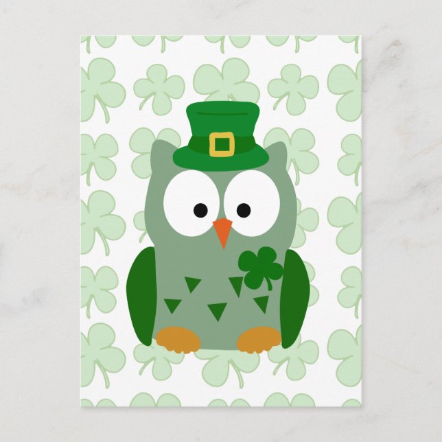 St. Patrick's Day Owl Postcard (Front)