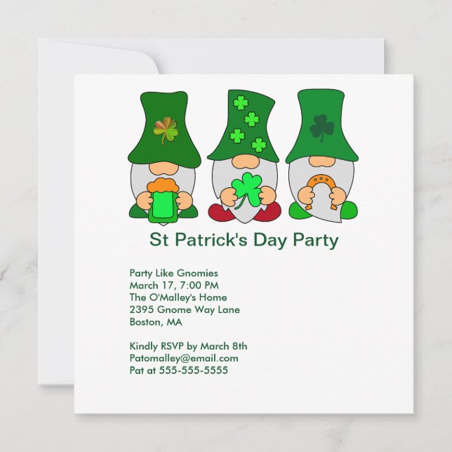 St Patricks Day Party Gnomes Square Invitation (Front)