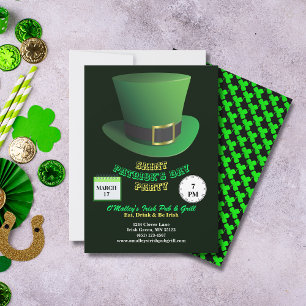 St Patrick's Day Party Green Hat & Shamrocks Invitation