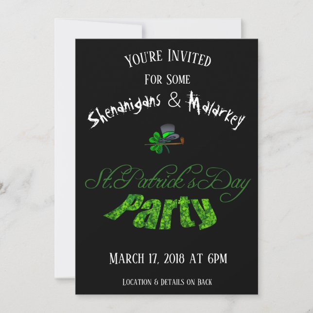 St. Patrick's Day Party Invitation Black - (Front)