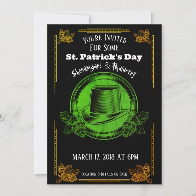 St. Patrick's Day Party Invitation Green Gold (Front)