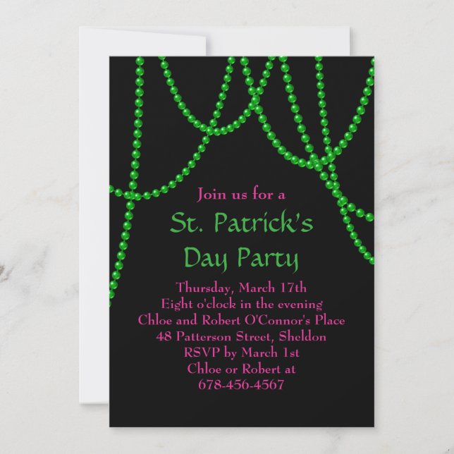 St. Patrick's Day Party Invitation in Pink & Black (Front)