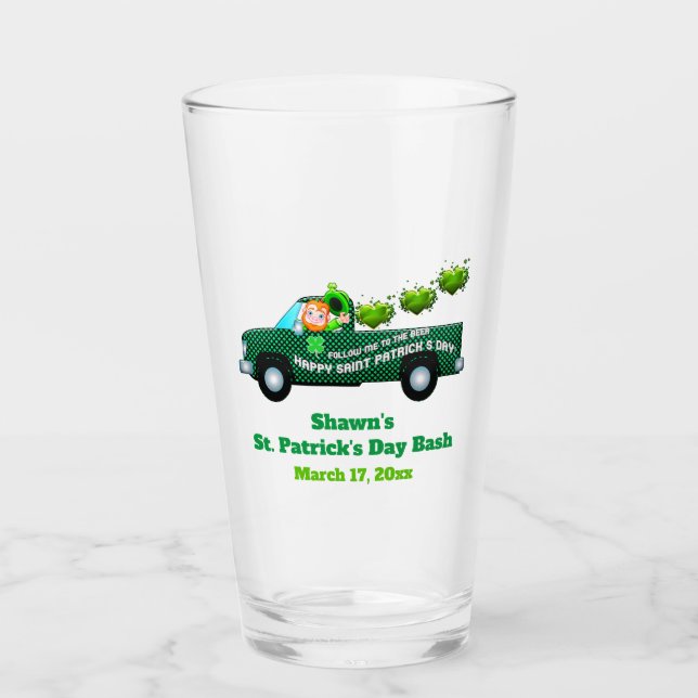 St Patricks Day Party Leprechaun Funny Beer Pint Glass (Front)