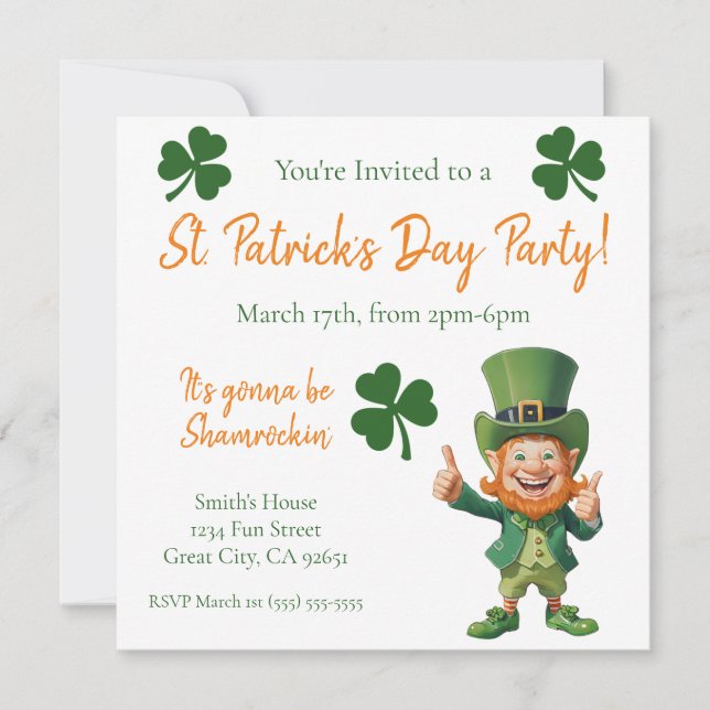 St Patrick's Day Party-Leprechaun Invitation (Front)