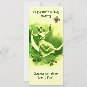 ST.PATRICK'S DAY PARTY MOON LADY WITH SHAMROCKS INVITATION
