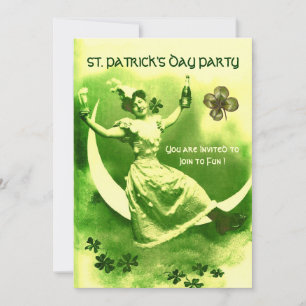 ST.PATRICK'S DAY PARTY MOON LADY WITH SHAMROCKS INVITATION