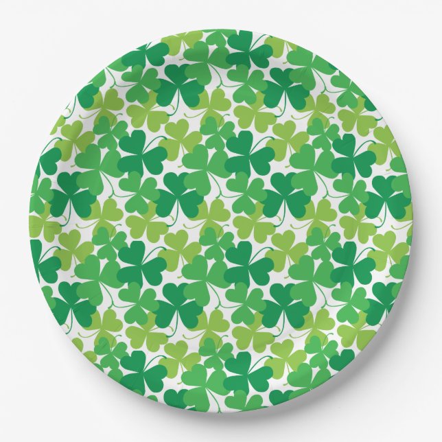 St. Patrick's Day Party  Plates, Shamrock Print Paper Plate (Front)