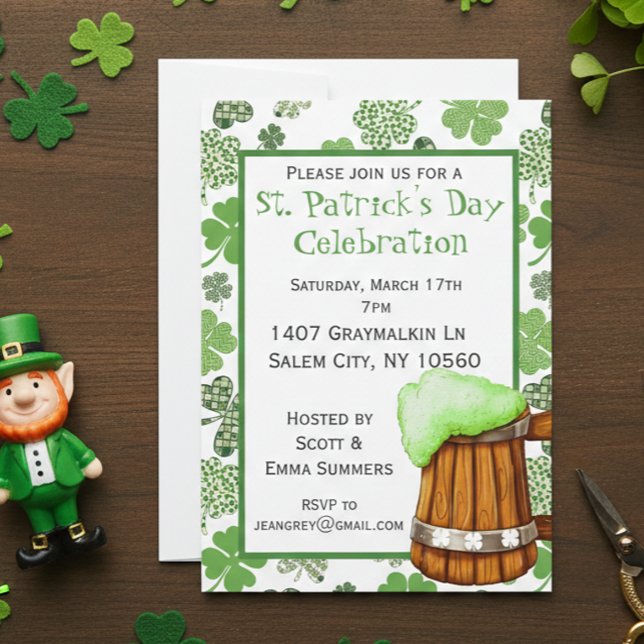 St. Patricks Day Party Shamrock Green Beer Invitation (Creator Uploaded)