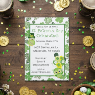St. Patricks Day Party Shamrock Green Owl Invitation