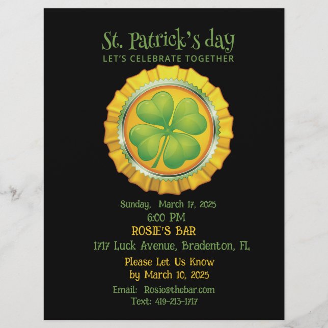 St. Patrick's Day Party With Shamrock Invitation Flyer (Front)