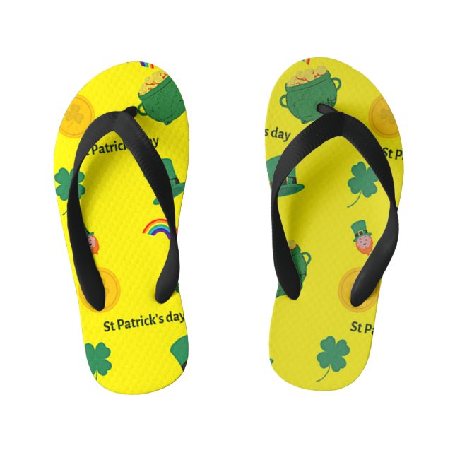 St patrick's day pattern on yellow kid's flip flops (Footbed)
