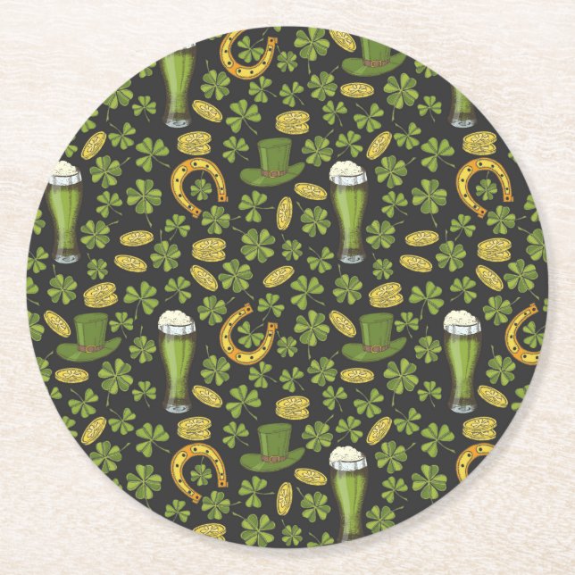 St. Patrick's Day Pattern Round Paper Coaster (Front)