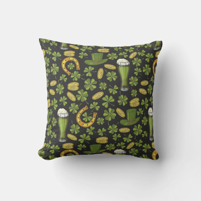 St. Patrick's Day Pattern Throw Pillow (Front)