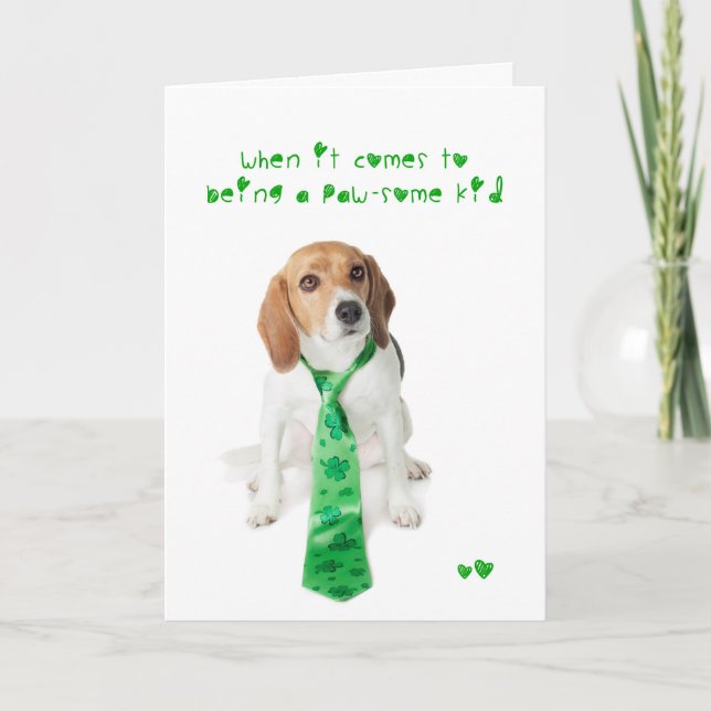 St Patricks Day Pawsome Kid Beagle Card (Front)