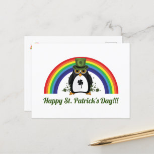 St. Patricks Day Penguin and Rainbow Postcard