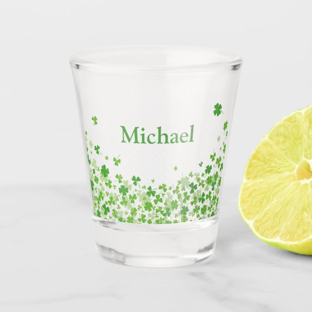 St. Patrick's Day personalized shamrock Shot Glass (Front)