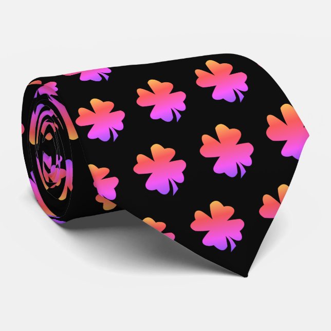 St Patrick's Day Pink Black Shamrock Gift Favour Tie (Rolled)