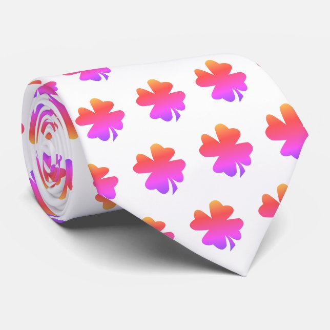 St Patrick's Day Pink White Shamrock Gift Favour Tie (Rolled)