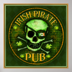 St Patrick's Day Pirate Pub Skull Art Print Poster