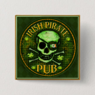 St Patrick's Day Pirate Pub Skull Button
