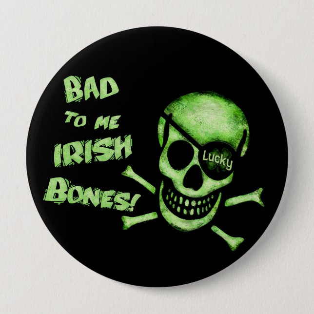 St. Patrick's Day Pirate Skull Button (Front)