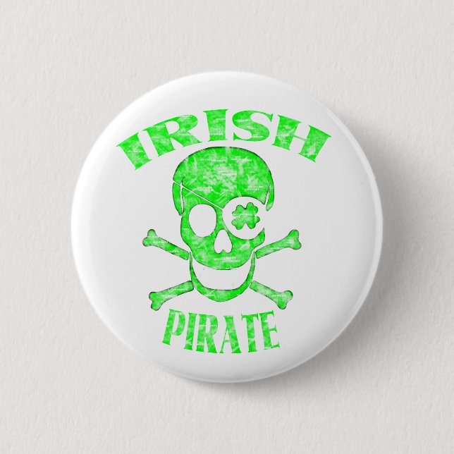 St. Patrick's Day Pirate Skull Button (Front)