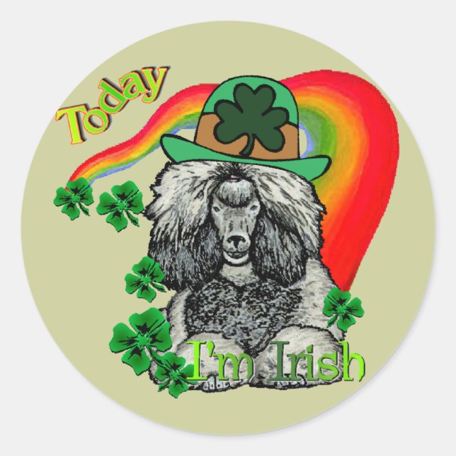 St Patrick's Day Poodle Classic Round Sticker (Front)