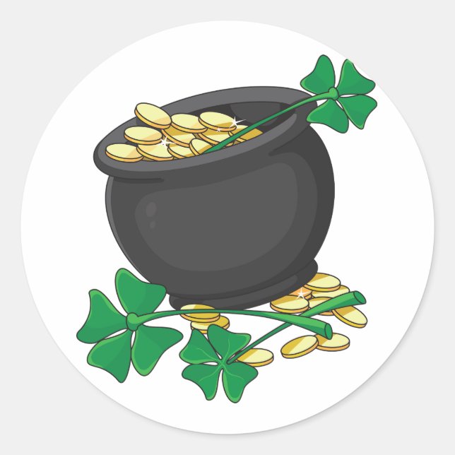 St Patricks Day Pot of Gold and Lucky Shamrocks  Classic Round Sticker (Front)