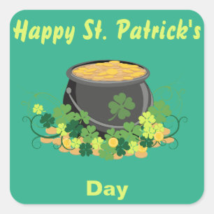 St. Patrick's Day Pot of Gold Green Square Sticker