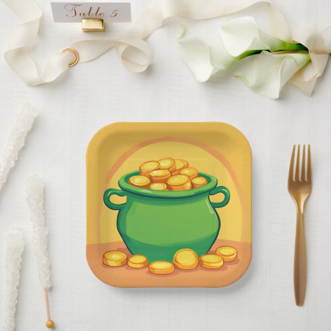 St. Patrick's Day Pot of Gold Paper Plate (Wedding)
