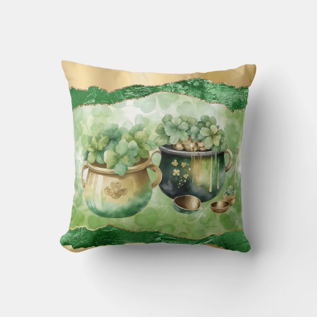 St. Patrick's Day Pots Of Gold Irish Clovers  Throw Pillow (Front)