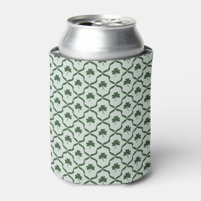 St. Patrick's Day Preppy Shamrock Clover Lattice  Can Cooler (Can Front)