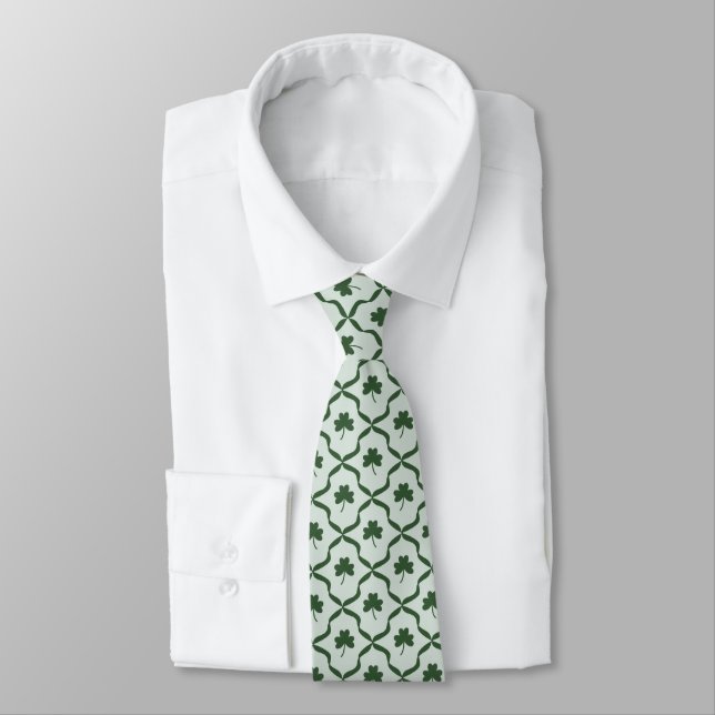 St. Patrick's Day Preppy Shamrock Clover Lattice  Tie (Tied)