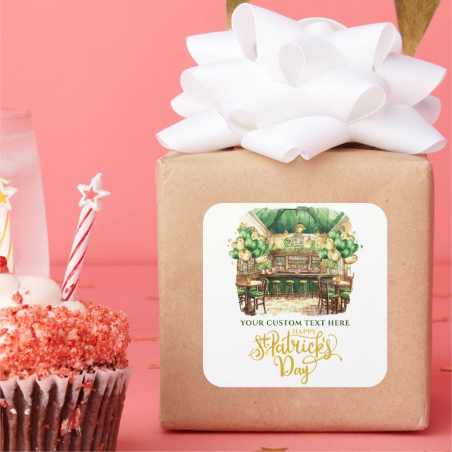 St. Patrick's Day Pub Personalized Square Sticker (Party)