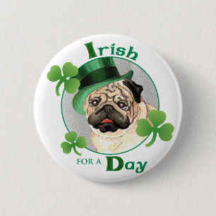 St. Patrick's Day Pug 2 Inch Round Button