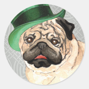 St. Patrick's Day Pug Classic Round Sticker