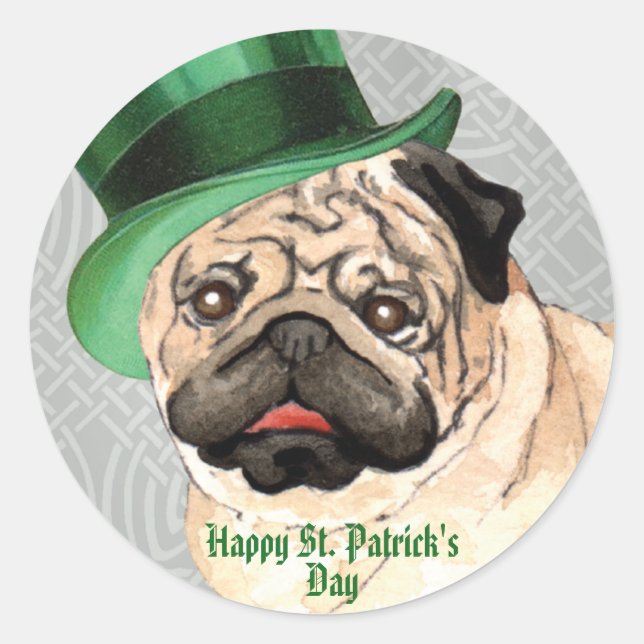 St. Patrick's Day Pug Classic Round Sticker (Front)
