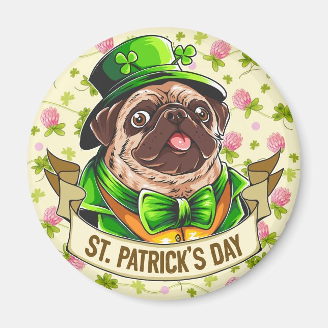 St. Patrick's Day Pug Magnet (Front)