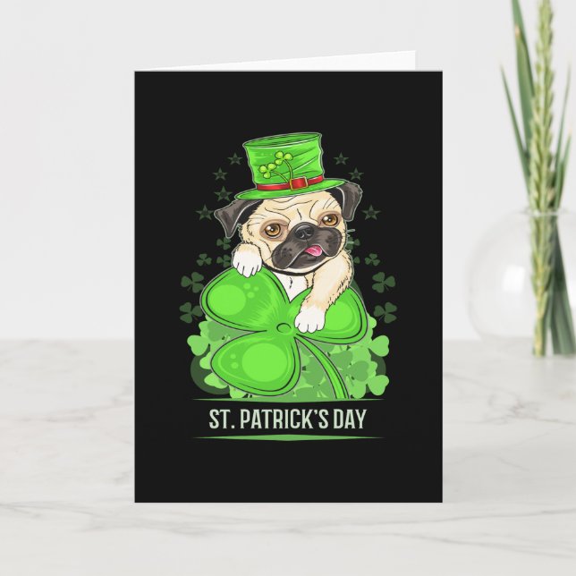 St Patricks Day Puppy Pug Card (Front)