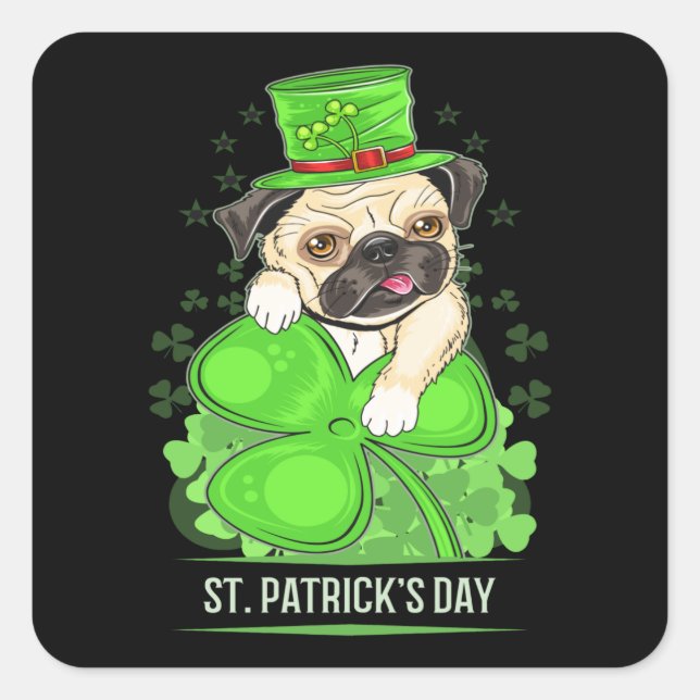 St Patricks Day Puppy Pug Square Sticker (Front)