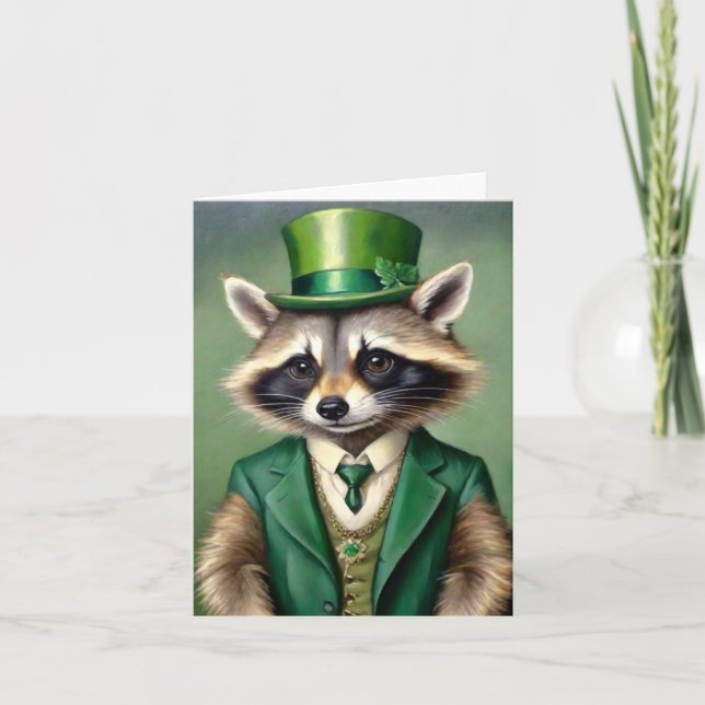 St. Patrick's Day Raccoon Card (Front)