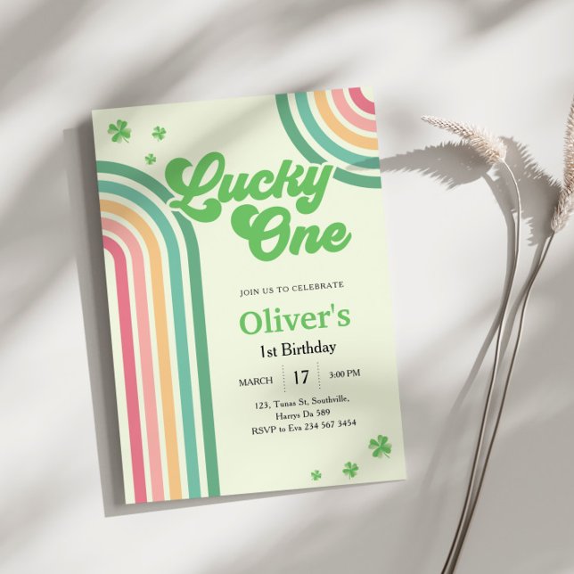 St Patricks day Rainbow Lucky One First Birthday Invitation (Creator Uploaded)