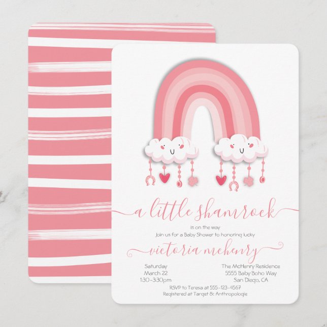 St. Patrick's Day Rainbow Shamrock Baby Shower Inv Invitation (Front/Back)