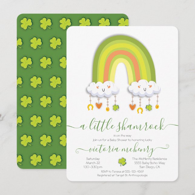 St. Patrick's Day Rainbow Shamrock Baby Shower Invitation (Front/Back)