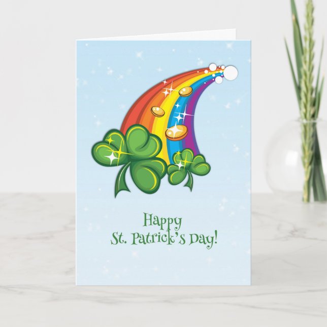 St. Patrick's Day, Rainbow, Shamrocks, Gold Coins Card (Front)