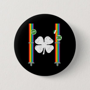 St. Patrick's Day Rainbow Suspenders Clover Boys G 2 Inch Round Button